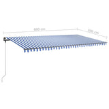 Manual Retractable Awning with LED 600x300 cm Blue and White