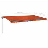 Manual Retractable Awning with LED 600x300 cm Orange and Brown