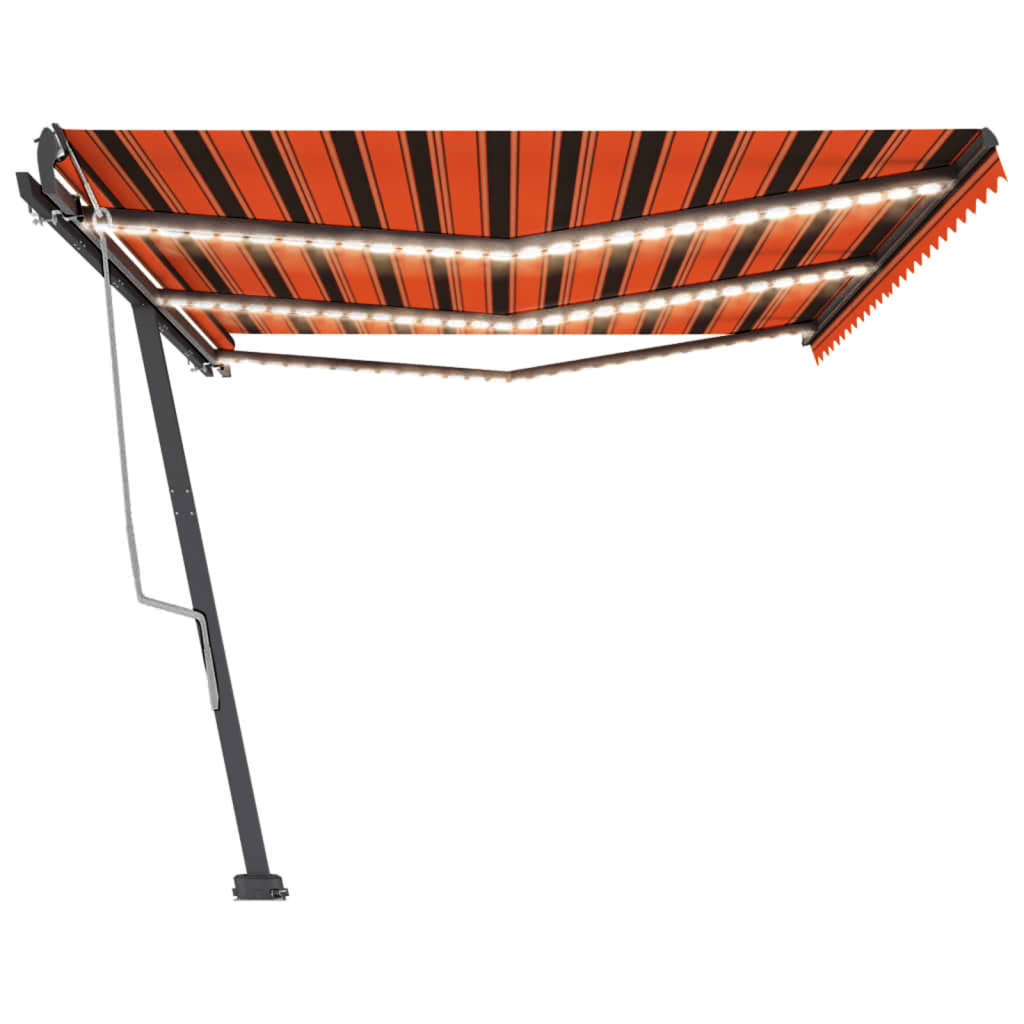 Manual Retractable Awning with LED 600x300 cm Orange and Brown