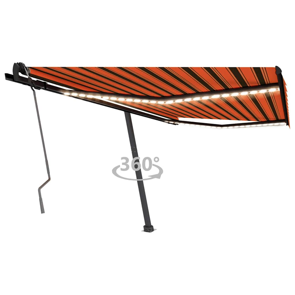 Manual Retractable Awning with LED 400x350 cm Orange and Brown