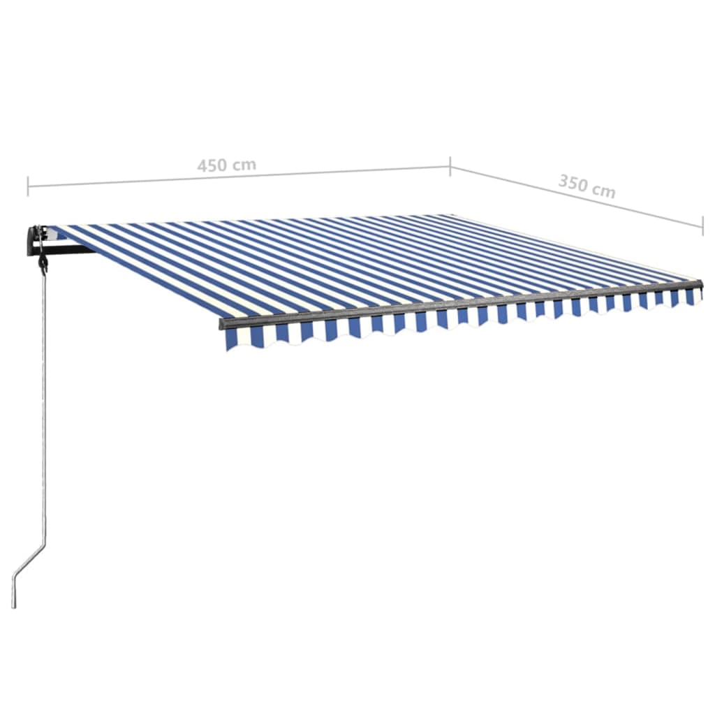 Manual Retractable Awning with LED 450x350 cm Blue and White