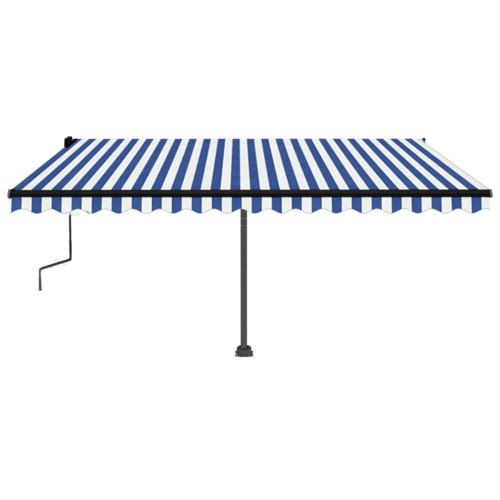 Manual Retractable Awning with LED 450x350 cm Blue and White