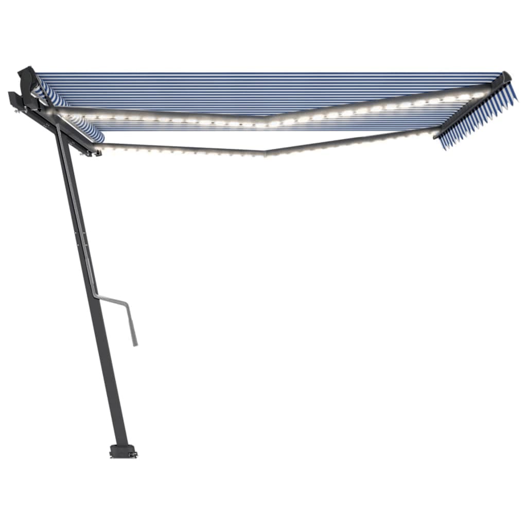 Manual Retractable Awning with LED 450x350 cm Blue and White