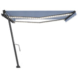 Manual Retractable Awning with LED 450x350 cm Blue and White