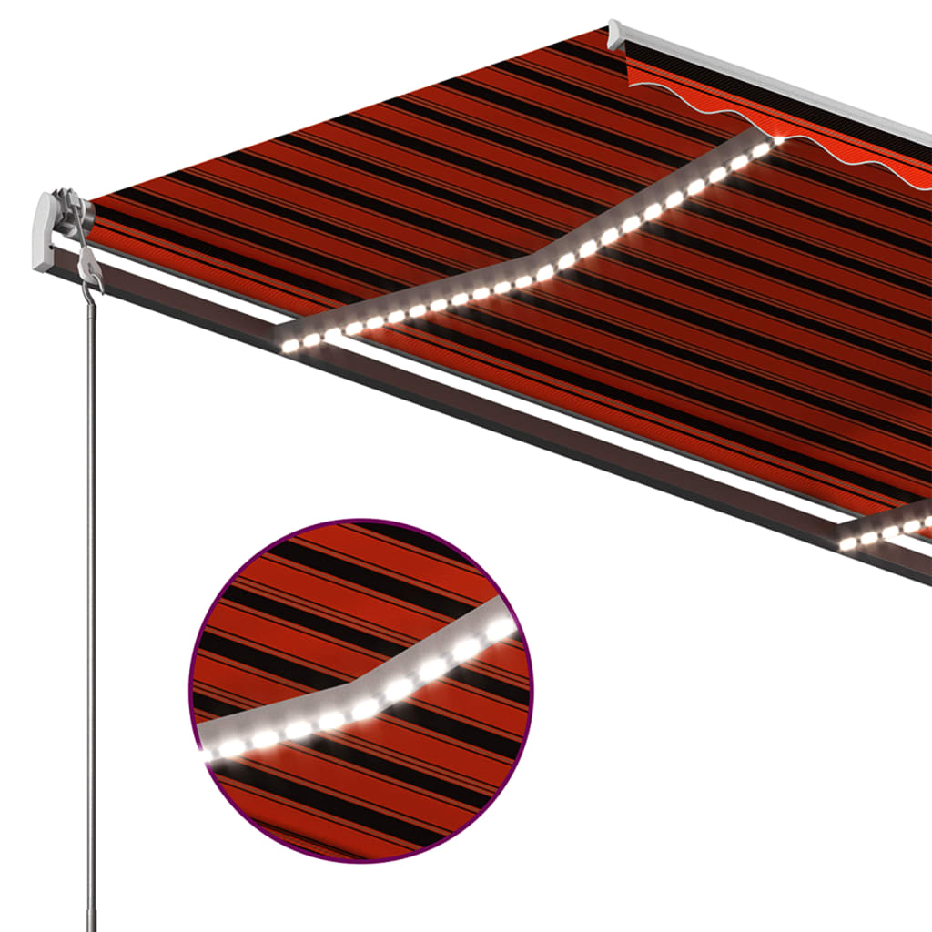 Manual Retractable Awning with LED 450x350 cm Orange and Brown