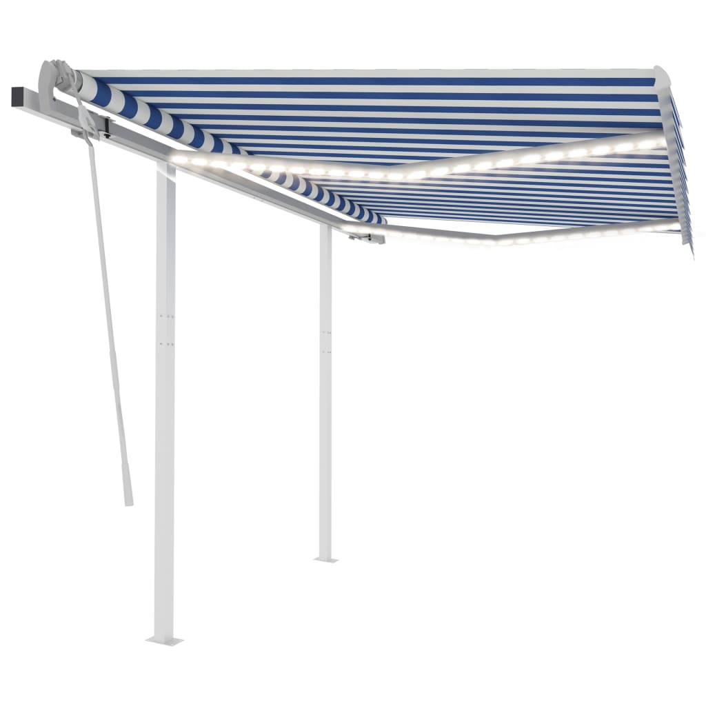 Manual Retractable Awning with LED 3x2.5 m Blue and White