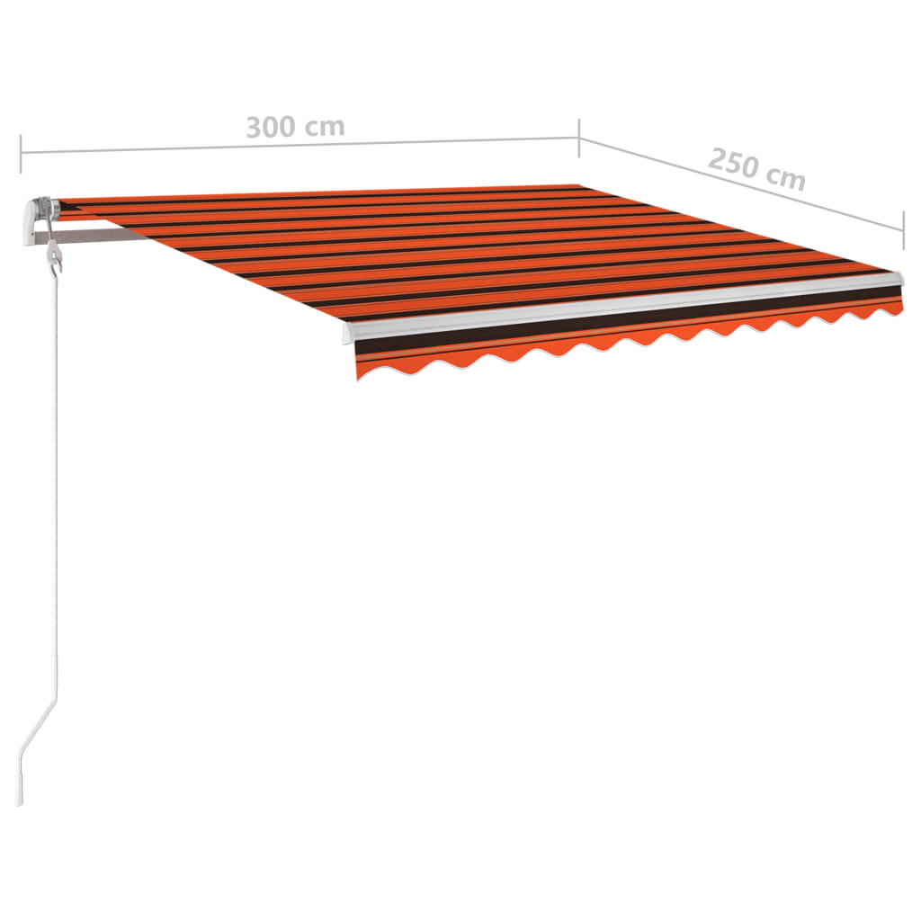 Manual Retractable Awning with LED 3x2.5 m Orange and Brown