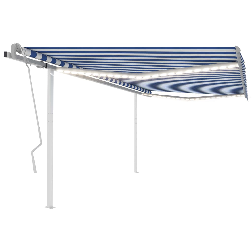 Manual Retractable Awning with LED 4x3 m Blue and White