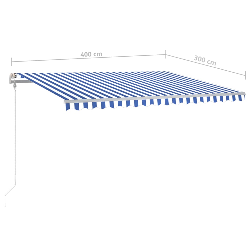 Manual Retractable Awning with LED 4x3 m Blue and White