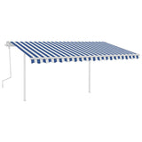 Manual Retractable Awning with Posts 4x3.5 m Blue and White