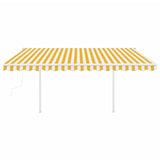 Manual Retractable Awning with Posts 4x3.5 m Yellow and White