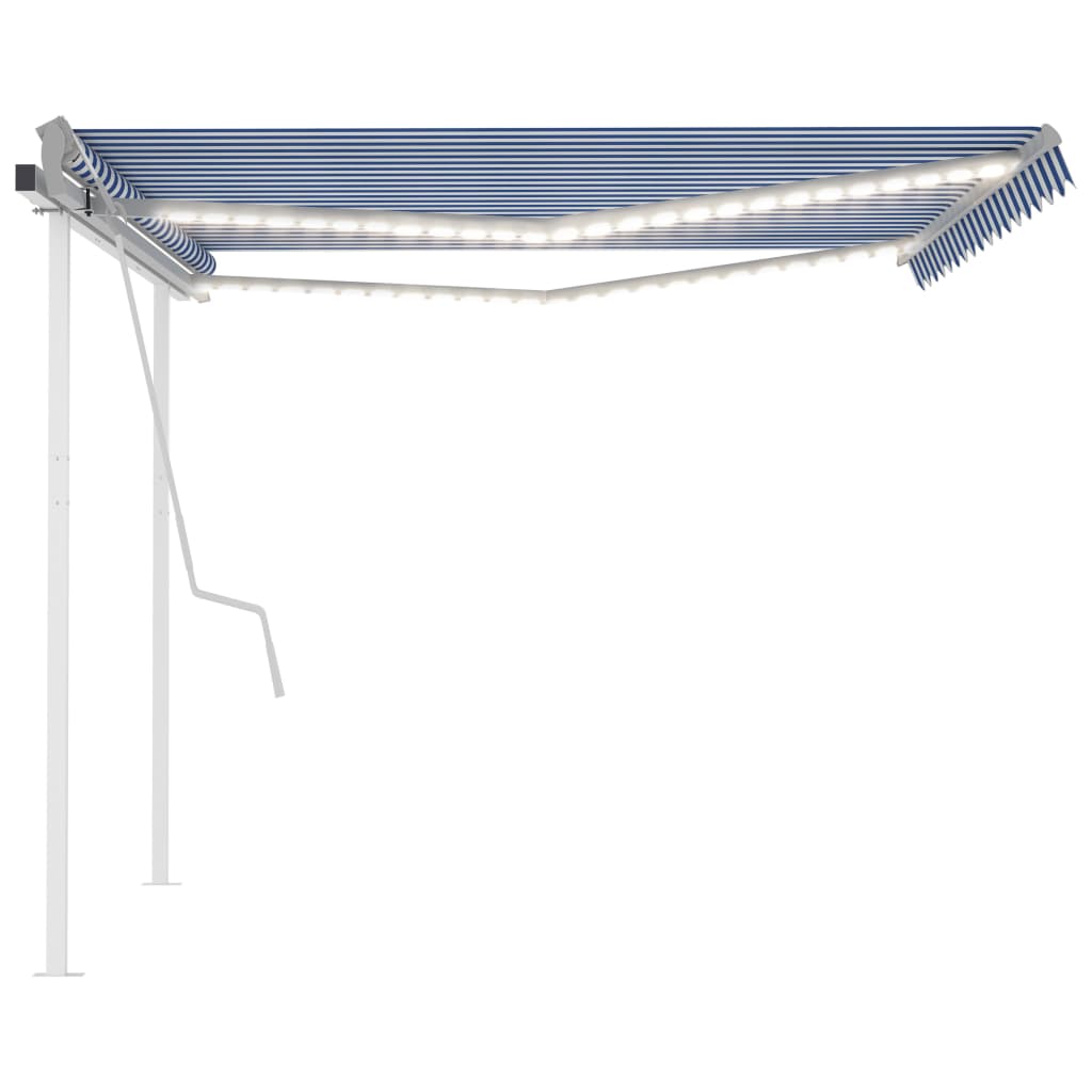 Manual Retractable Awning with LED 4x3.5 m Blue and White