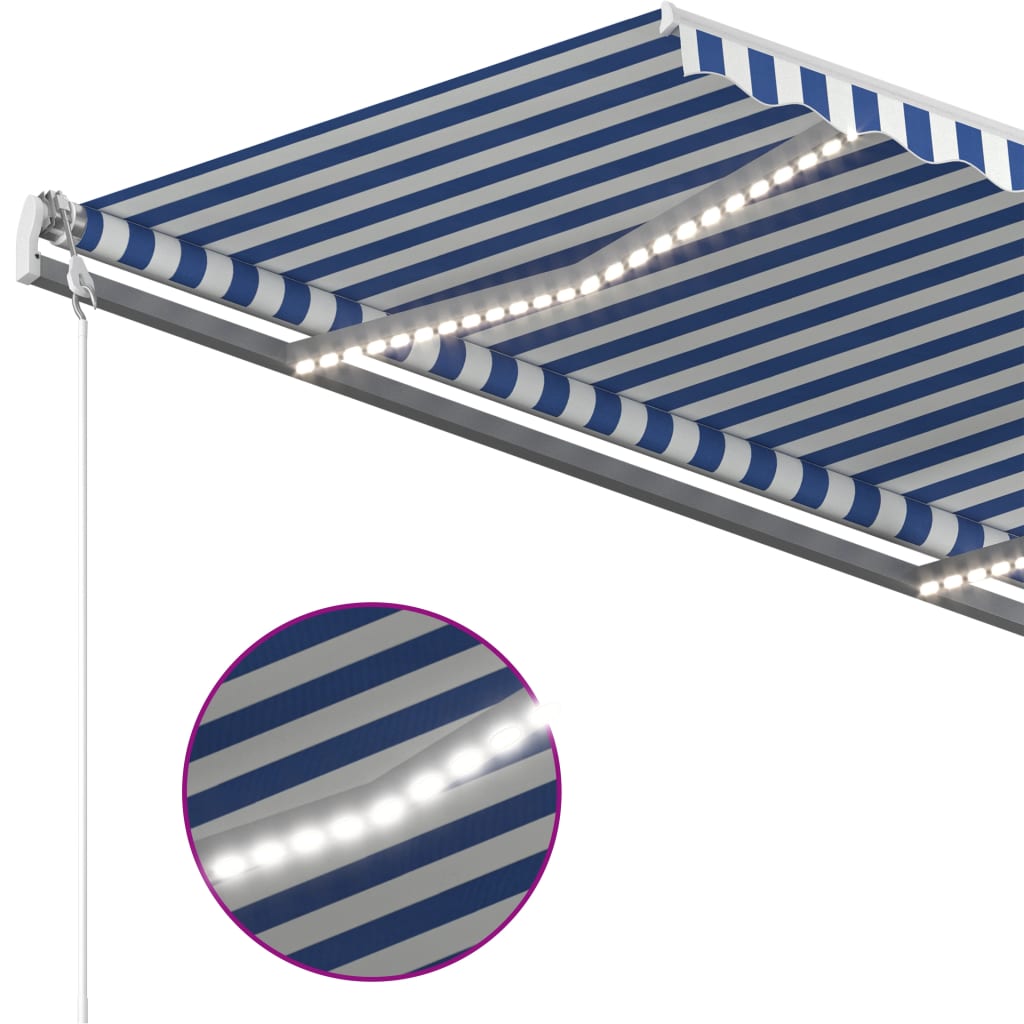 Manual Retractable Awning with LED 4x3.5 m Blue and White