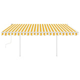 Manual Retractable Awning with Posts 4.5x3.5 m Yellow and White