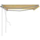 Manual Retractable Awning with Posts 4.5x3.5 m Yellow and White