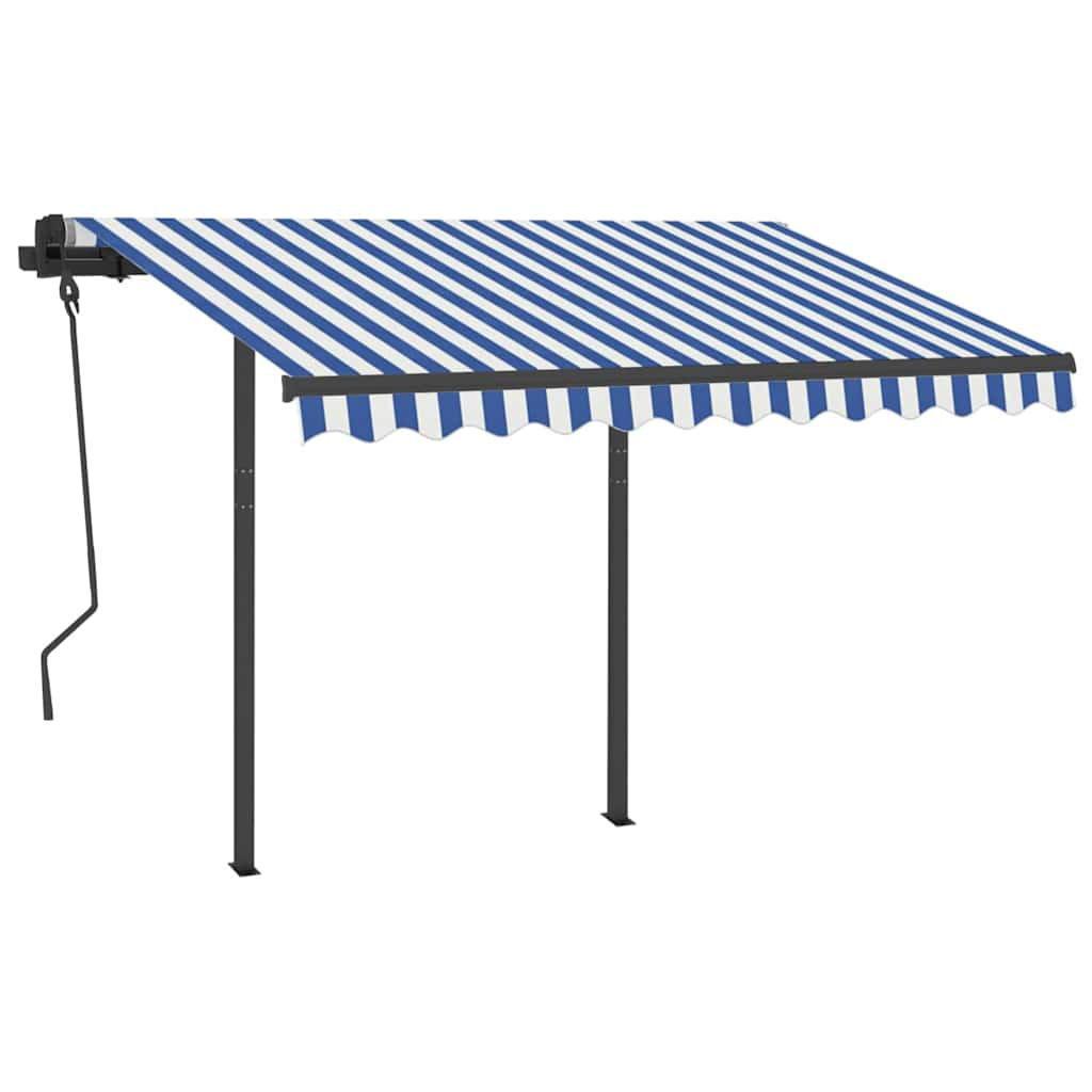 Manual Retractable Awning with LED 3x2.5 m Blue and White