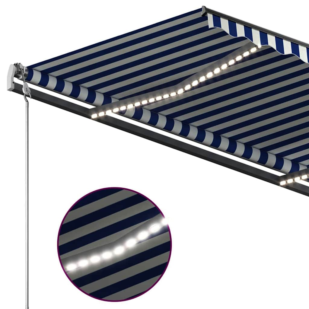 Manual Retractable Awning with LED 3x2.5 m Blue and White