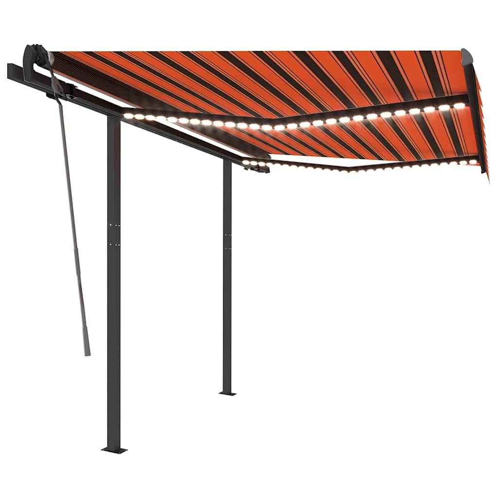 Manual Retractable Awning with LED 3x2.5 m Orange and Brown