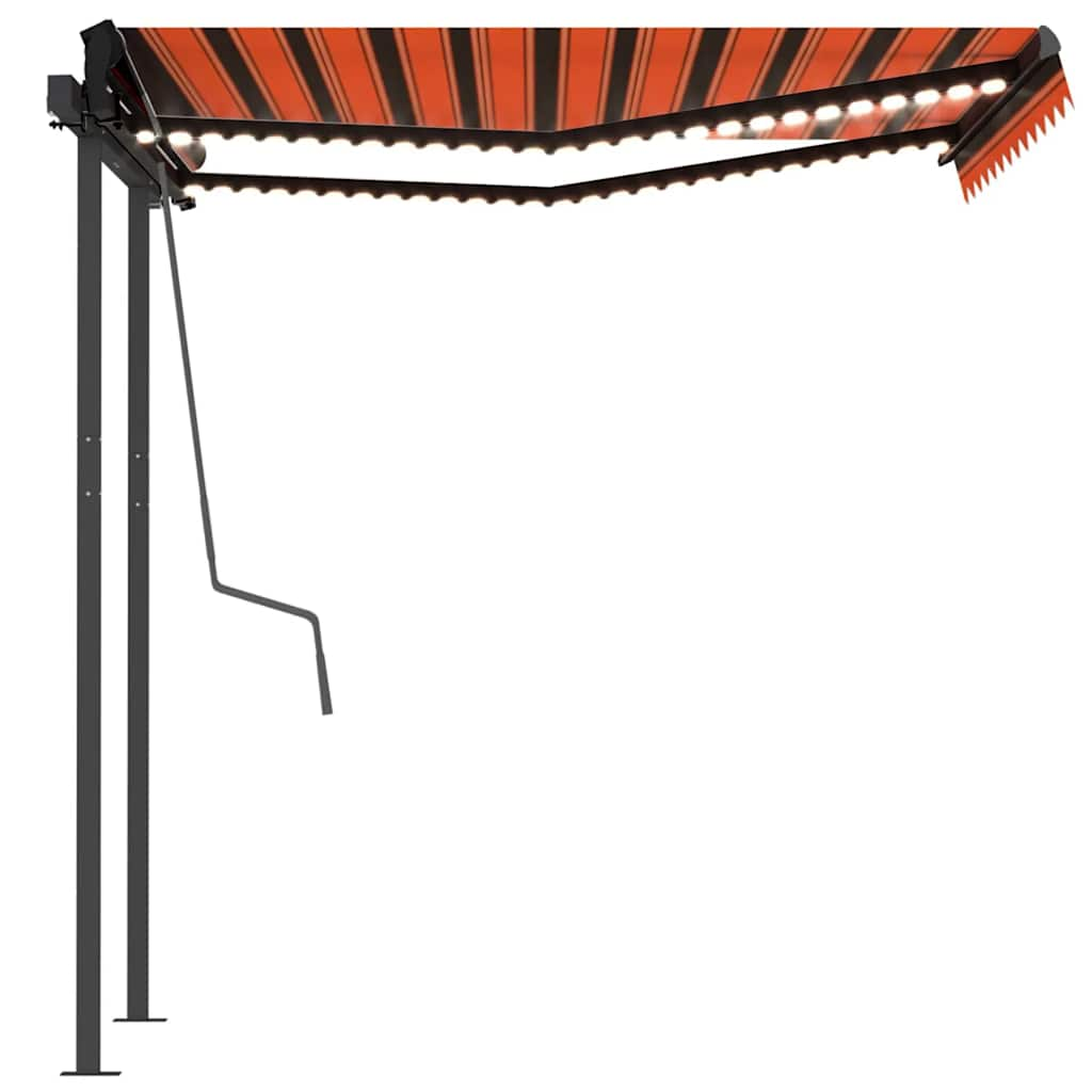 Manual Retractable Awning with LED 3x2.5 m Orange and Brown