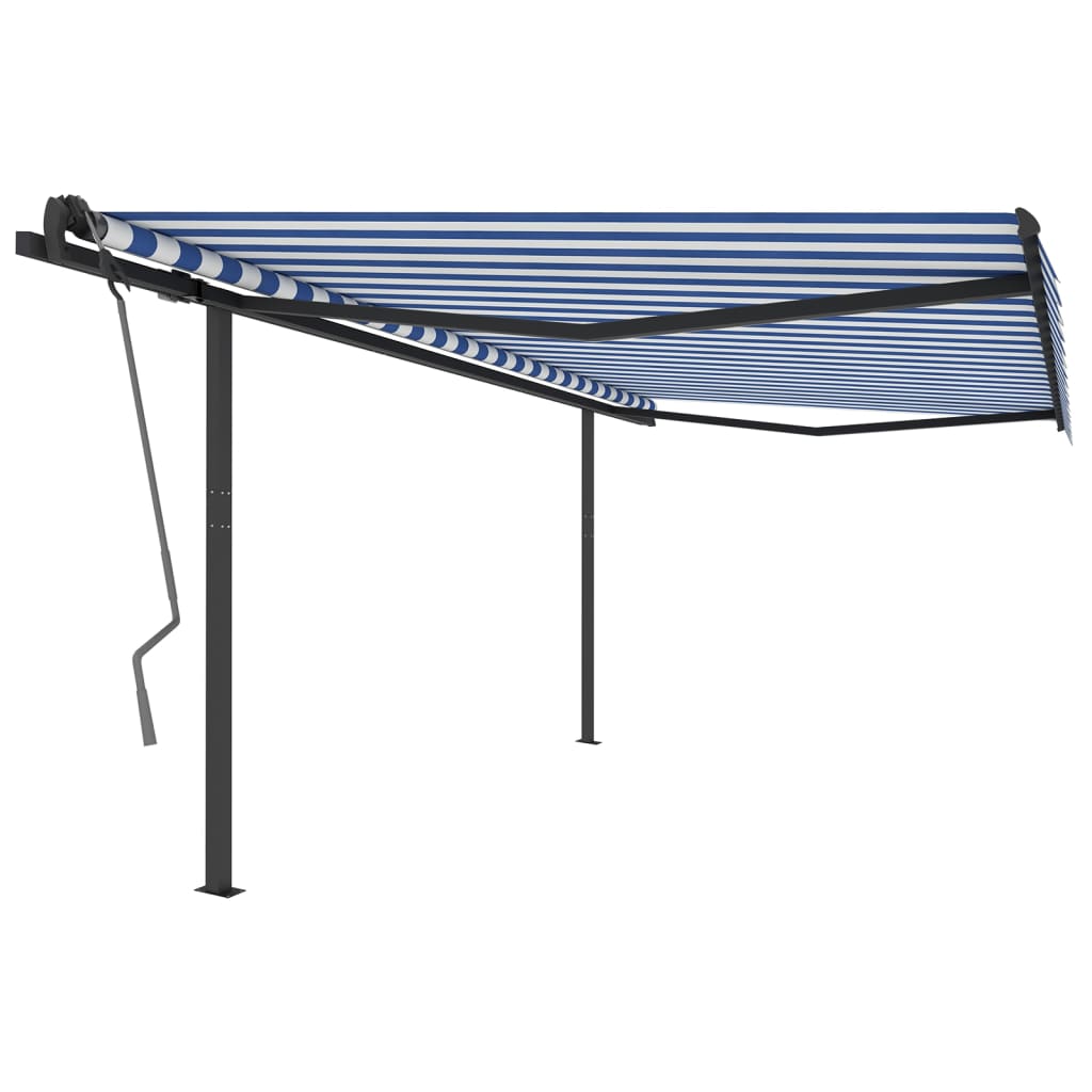 Manual Retractable Awning with Posts 4x3 m Blue and White