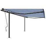 Manual Retractable Awning with Posts 4x3 m Blue and White