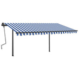 Manual Retractable Awning with Posts 4x3 m Blue and White