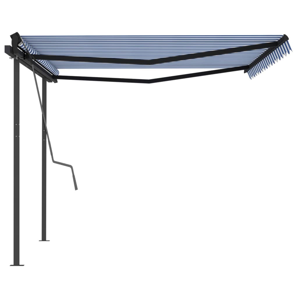 Manual Retractable Awning with Posts 4x3 m Blue and White