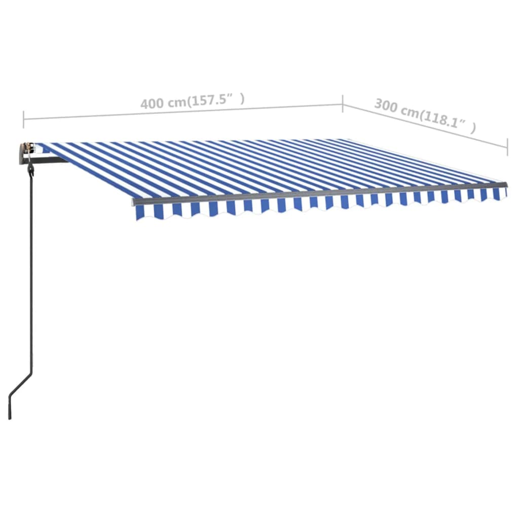 Manual Retractable Awning with Posts 4x3 m Blue and White