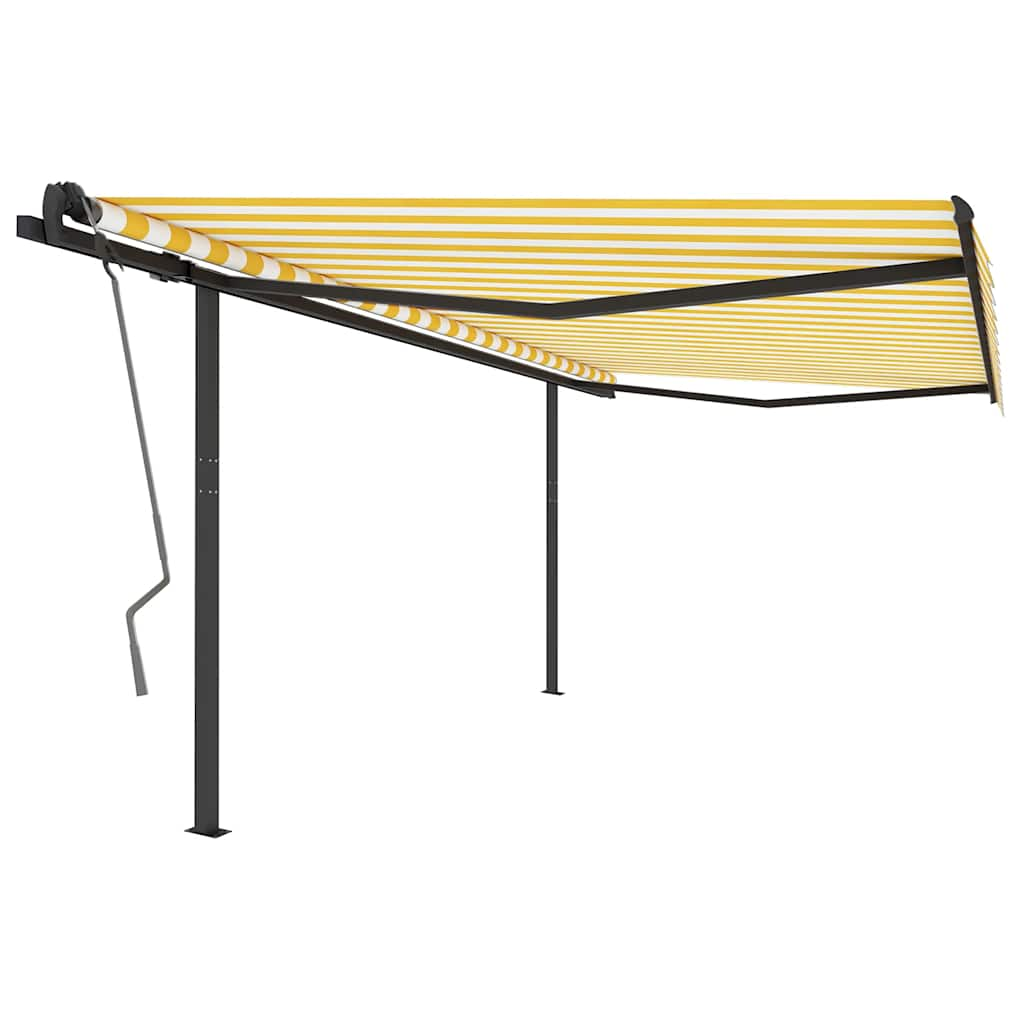 Manual Retractable Awning with Posts 4x3 m Yellow and White