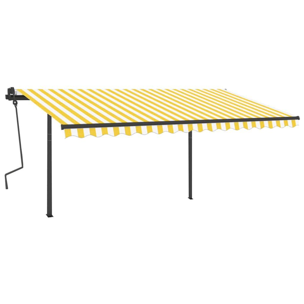 Manual Retractable Awning with Posts 4x3 m Yellow and White