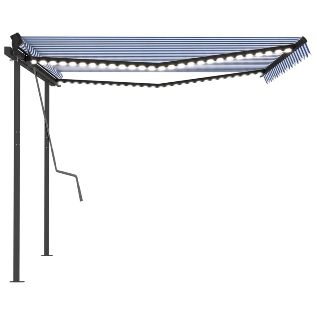 Manual Retractable Awning with LED 4x3 m Blue and White