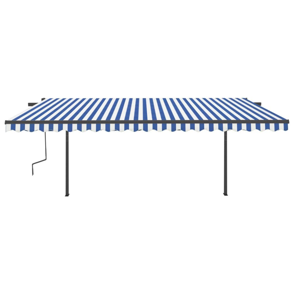 Manual Retractable Awning with Posts 5x3 m Blue and White