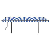 Manual Retractable Awning with Posts 5x3 m Blue and White