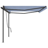 Manual Retractable Awning with Posts 5x3 m Blue and White