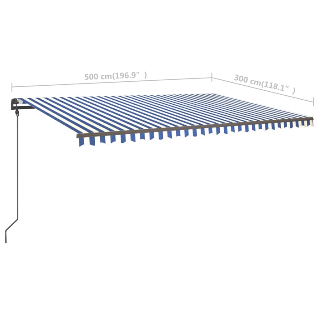 Manual Retractable Awning with Posts 5x3 m Blue and White