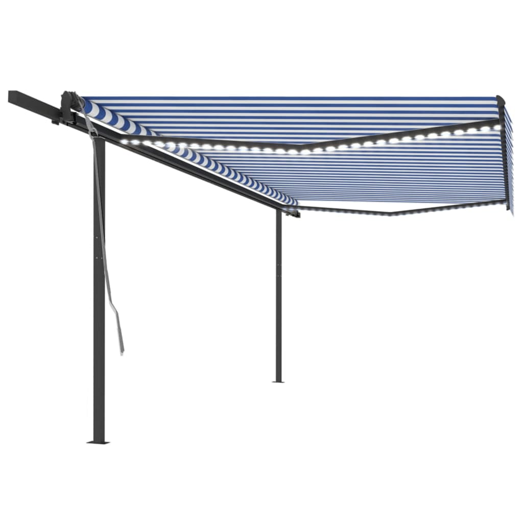 Manual Retractable Awning with LED 5x3 m Blue and White