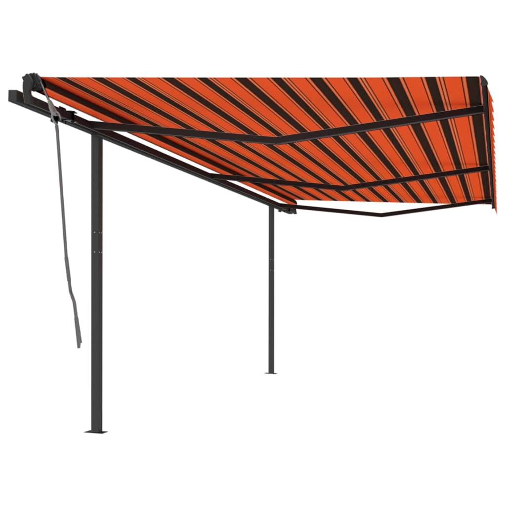 Manual Retractable Awning with Posts 6x3 m Orange and Brown