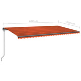 Manual Retractable Awning with Posts 6x3 m Orange and Brown