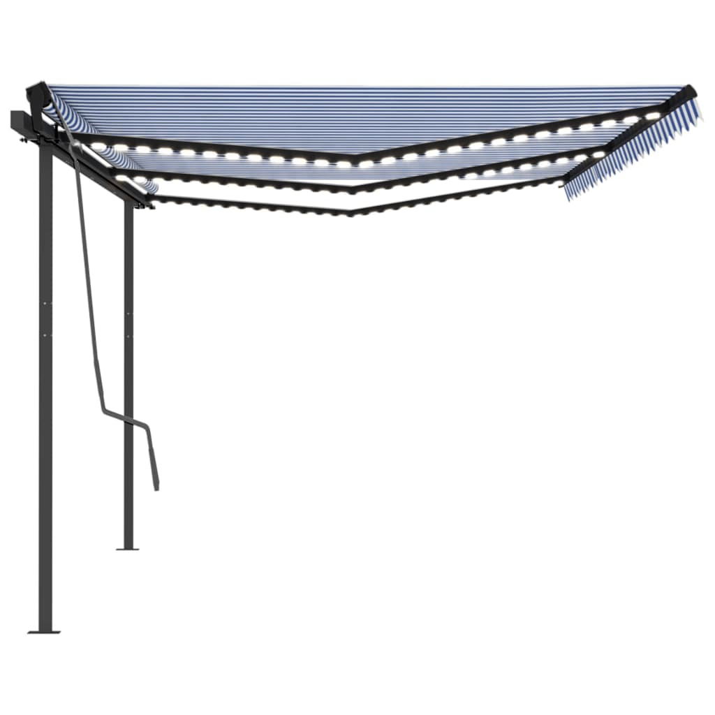 Manual Retractable Awning with LED 6x3 m Blue and White