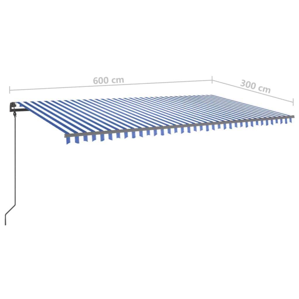 Manual Retractable Awning with LED 6x3 m Blue and White