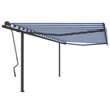 Manual Retractable Awning with Posts 4x3.5 m Blue and White