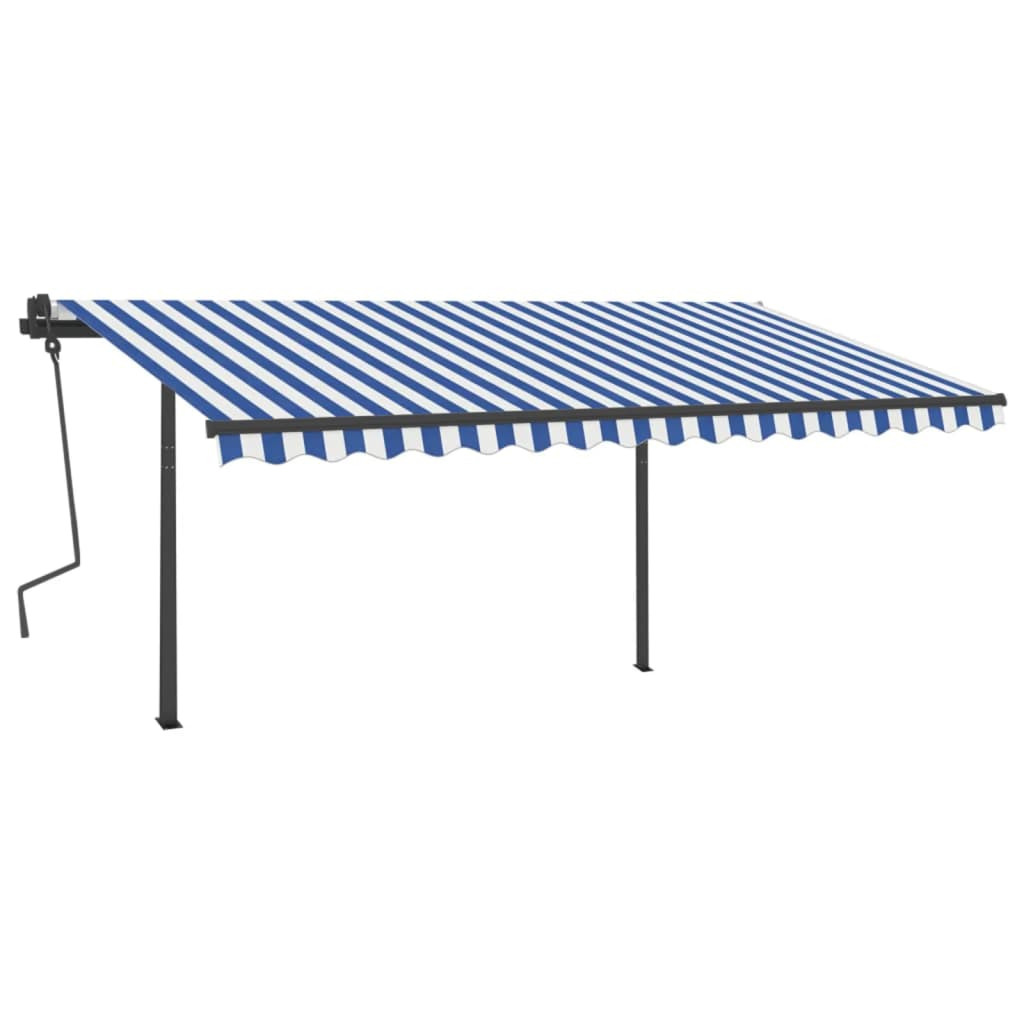 Manual Retractable Awning with Posts 4x3.5 m Blue and White