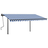 Manual Retractable Awning with Posts 4x3.5 m Blue and White