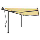 Manual Retractable Awning with Posts 4x3.5 m Yellow and White