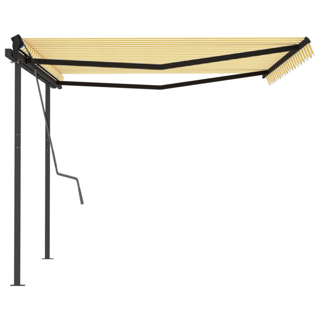 Manual Retractable Awning with Posts 4x3.5 m Yellow and White