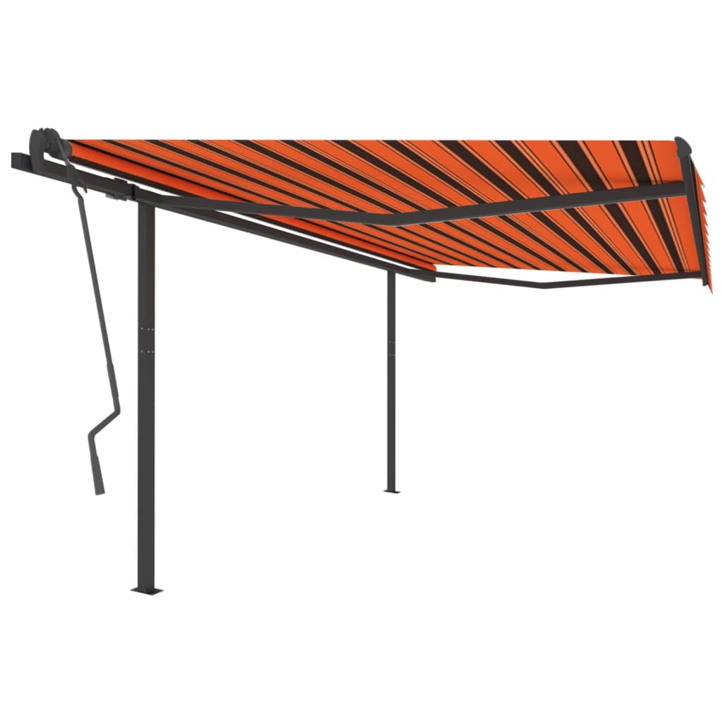 Manual Retractable Awning with Posts 4x3.5 m Orange and Brown