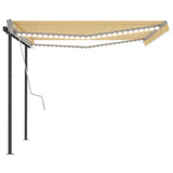 Manual Retractable Awning with LED 4x3.5 m Yellow and White