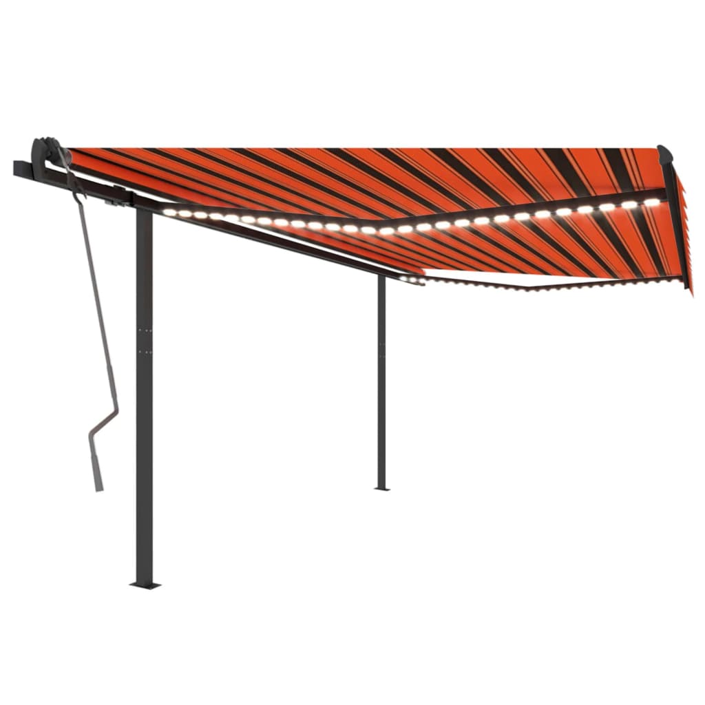 Manual Retractable Awning with LED 4x3.5 m Orange and Brown