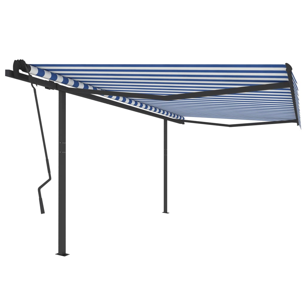 Manual Retractable Awning with Posts 4.5x3.5 m Blue and White