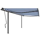 Manual Retractable Awning with Posts 4.5x3.5 m Blue and White